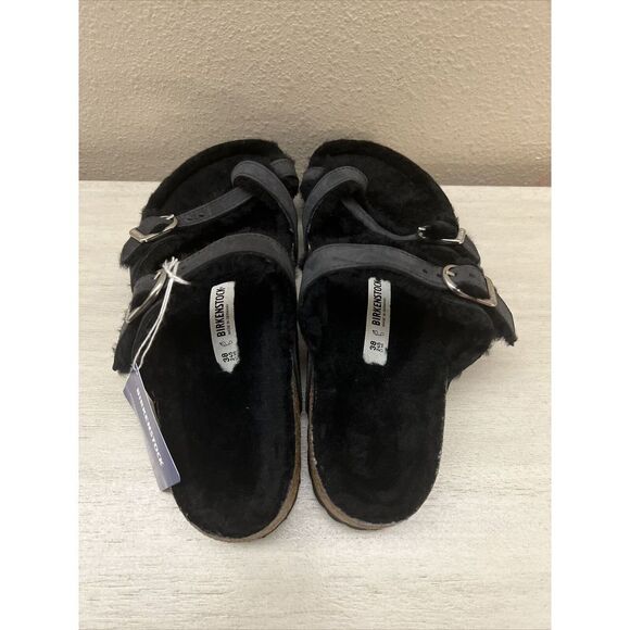 Birkenstock Mayari Shearling Sandals Womens 38 / US 7 Black Buckle Straps - Picture 8 of 12
